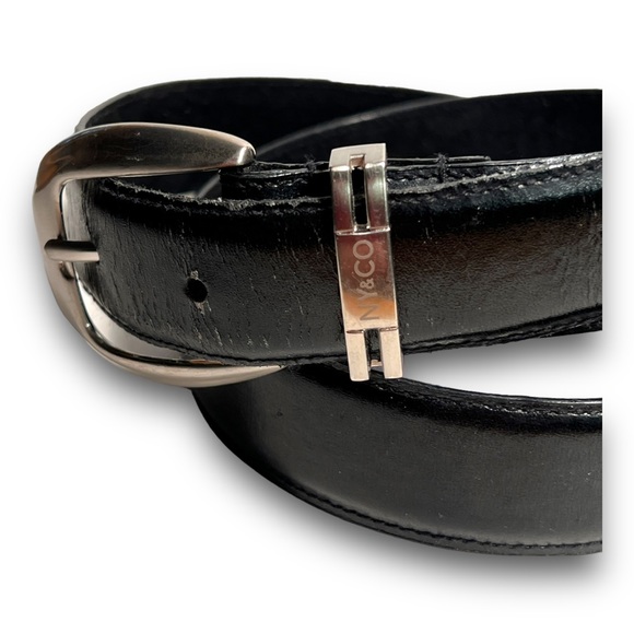 NEW YORK & CO BLACK FAUX LEATHER BELT 35x1.5” - Picture 2 of 4